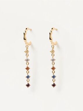 Gold Multi-Stone Drop Hoop Earrings - Women Jewelry